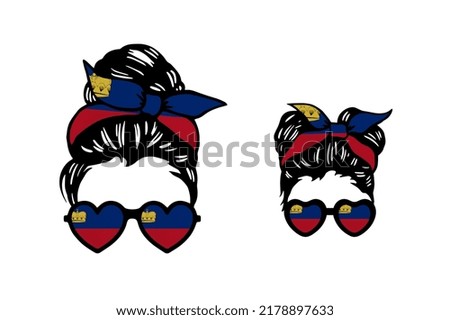 Family clip art in colors of national flag on white background. Liechtenstein