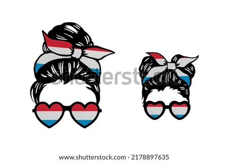 Family clip art in colors of national flag on white background. Luxembourg
