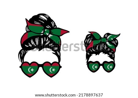 Family clip art in colors of national flag on white background. Maldive