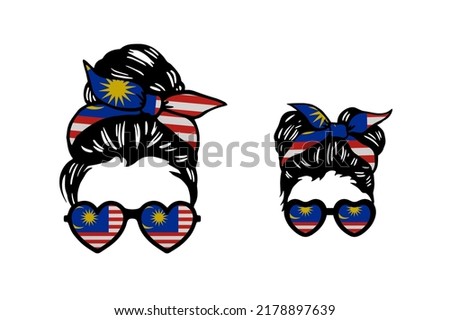 Family clip art in colors of national flag on white background. Malaysia