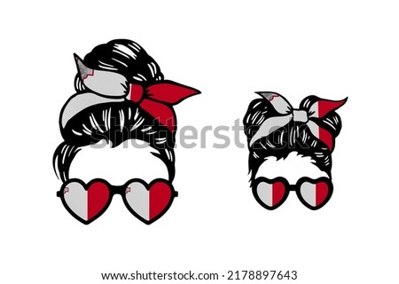 Family clip art in colors of national flag on white background. Malta