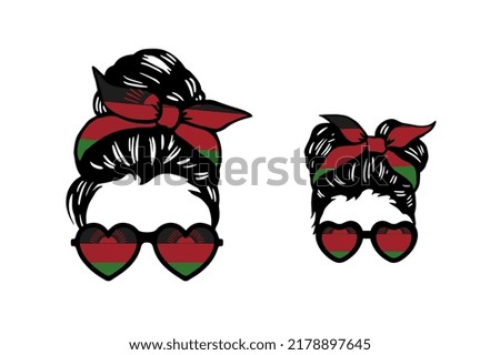 Family clip art in colors of national flag on white background. Malawi