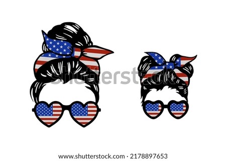 Family clip art in colors of national flag on white background. USA