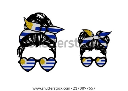 Family clip art in colors of national flag on white background. Uruguay