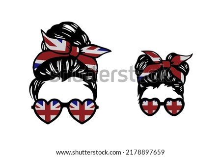 Family clip art in colors of national flag on white background. United Kingdom