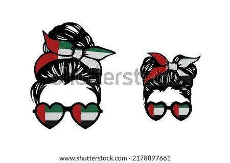 Family clip art in colors of national flag on white background. United Arab Emirates