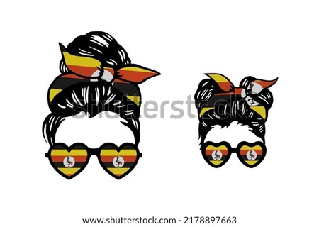 Family clip art in colors of national flag on white background. Uganda