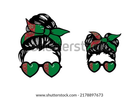 Family clip art in colors of national flag on white background. Turkmenistan