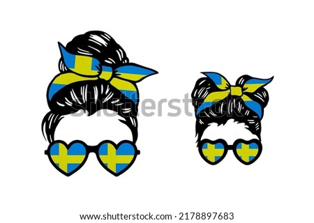 Family clip art in colors of national flag on white background. Sweden