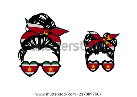 Family clip art in colors of national flag on white background. Suriname