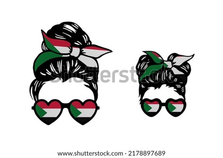 Family clip art in colors of national flag on white background. Sudan