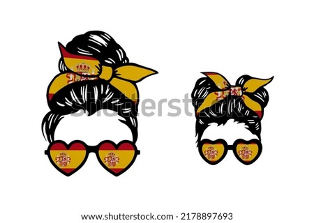 Family clip art in colors of national flag on white background. Spain