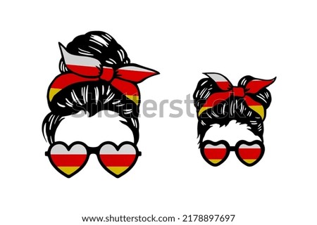 Family clip art in colors of national flag on white background. South Ossetia