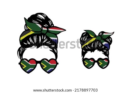 Family clip art in colors of national flag on white background. South Africa