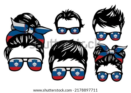 Family clip art set in colors of national flag on white background. Slovenia