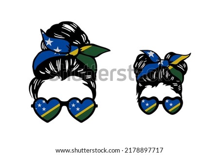 Family clip art in colors of national flag on white background. Solomon Islands