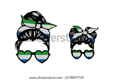 Family clip art in colors of national flag on white background. Sierra Leone