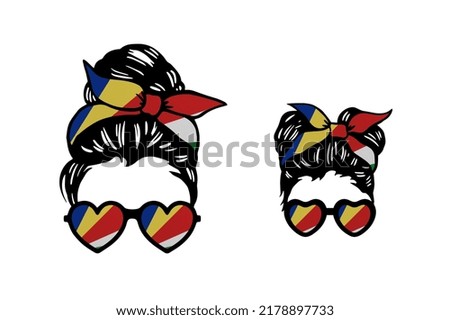 Family clip art in colors of national flag on white background. Seychelles