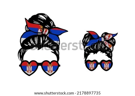 Family clip art in colors of national flag on white background. Serbia
