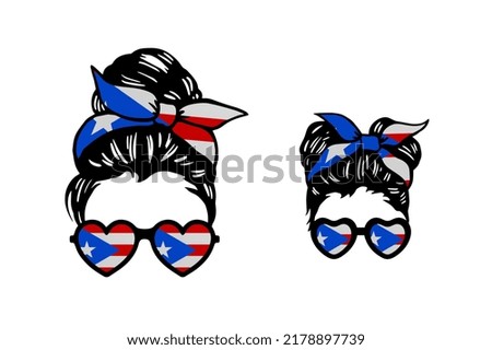 Family clip art in colors of national flag on white background. Puerto Rico