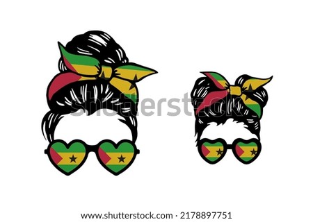 Family clip art in colors of national flag on white background. Sao Tome
