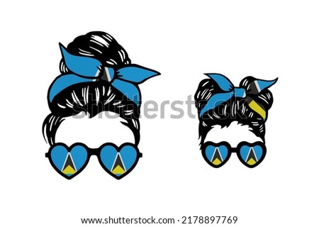Family clip art in colors of national flag on white background. Saint Lucia
