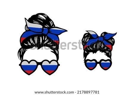 Family clip art in colors of national flag on white background. Russia