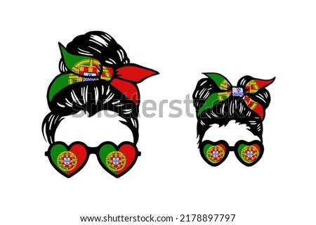 Family clip art in colors of national flag on white background. Portugal