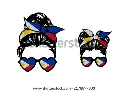 Family clip art in colors of national flag on white background. Philippines