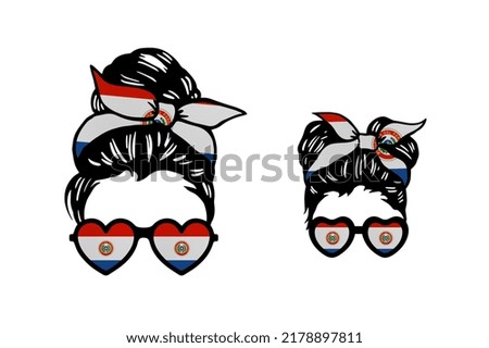Family clip art in colors of national flag on white background. Paraguay