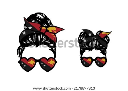 Family clip art in colors of national flag on white background. Papua New Guinea