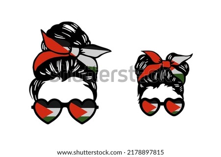 Family clip art in colors of national flag on white background. Palestinian National Authority