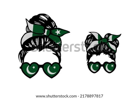 Family clip art in colors of national flag on white background. Pakistan