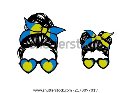 Family clip art in colors of national flag on white background. Palau