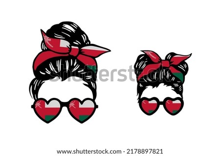Family clip art in colors of national flag on white background. Oman