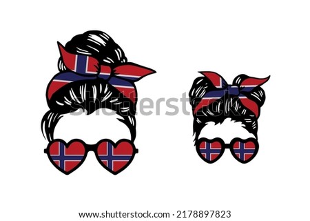 Family clip art in colors of national flag on white background. Norway
