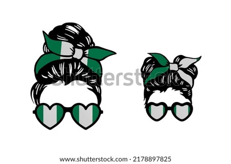Family clip art in colors of national flag on white background. Nigeria