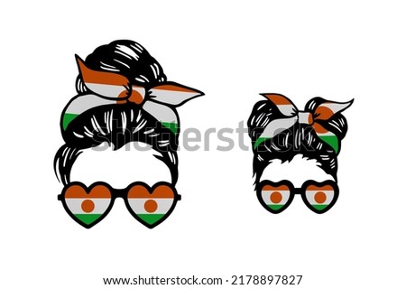 Family clip art in colors of national flag on white background. Niger