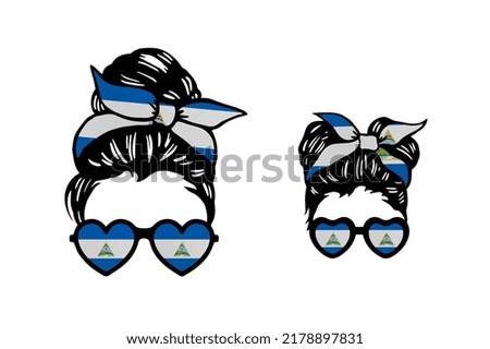 Family clip art in colors of national flag on white background. Nicaragua