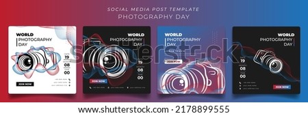 Social media post template with camera design in line art design for world photography day design Royalty-Free Stock Photo #2178899555