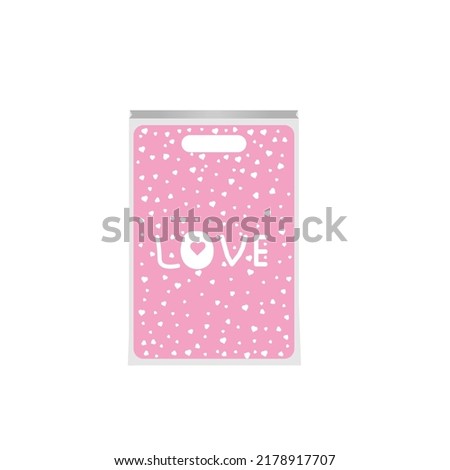 Pink paper gift bag, with hearts and the inscription love. For mom if girl