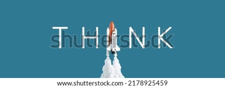 Ideas,inspiration concepts with rocket on blue background.Business start up or goal to success.creativity of human
