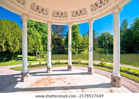 Parc de l Orangerie park in Strasbourg idyllic pavilion and green nature view, Alsace region of France Royalty-Free Stock Photo #2178927649