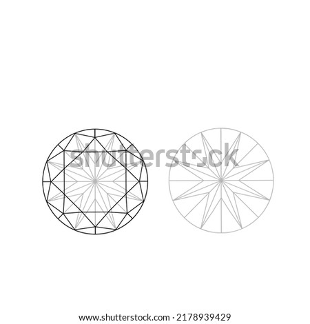 Sketch of a round briliant cut diamond on white background. round diamond cut shape and design diagrams vector illustration EPS format