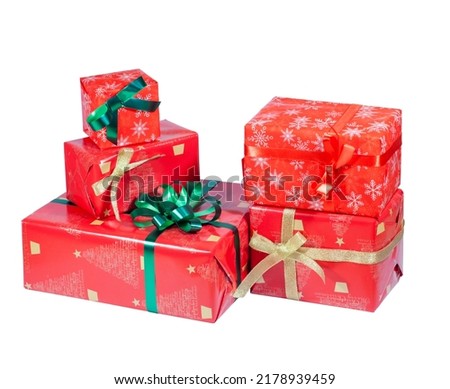 Gift boxes for Christmas and New Year holiday are insulated on a white background. High quality photo