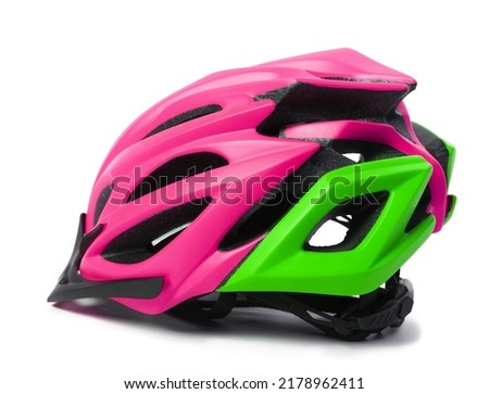 Female multicolor bicycle helmet. Isolated on white background with shadow