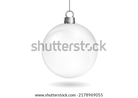 White or silver christmas ball isolated on white background. Ball with ribbon and bow. New year toy decoration. Holiday decoration element. White pearl balloon. Festive christmas tree toy. Royalty-Free Stock Photo #2178969055