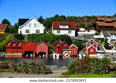 South of Norway.Kristiansand in Summer. Picture of the beautiful colour houses.