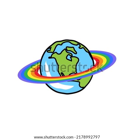 Planet Earth with planetary ring in LGBT style. Imaginary world inspired by Saturn and LGBT. Vector illustration.