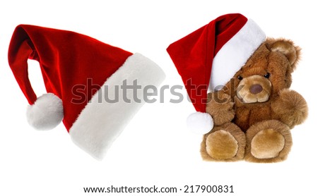 cute vintage teddy bear with santa hat. christmas decorations